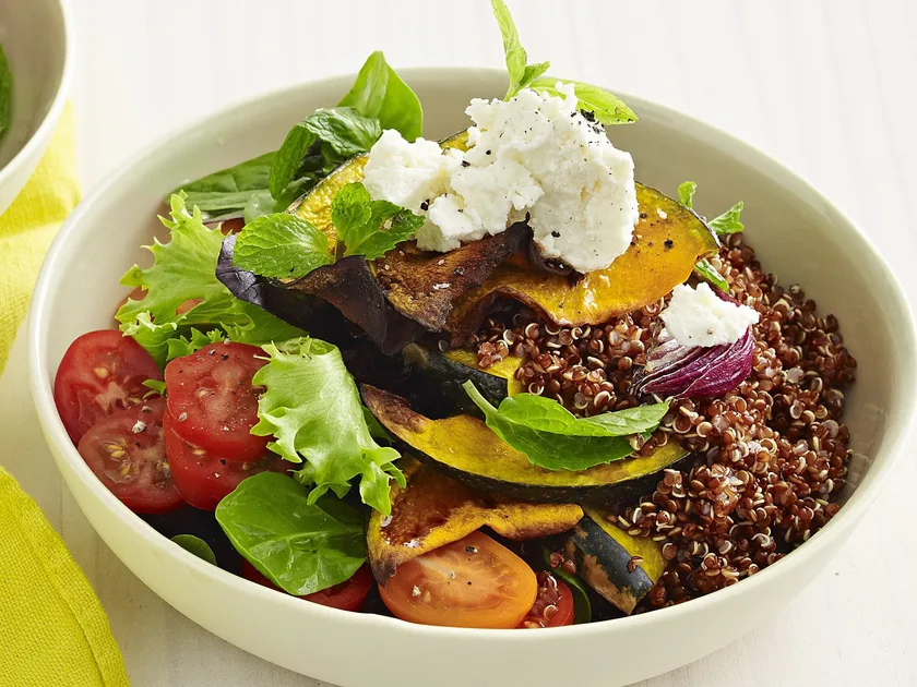 Balsamic-roasted pumpkin and red quinoa salad