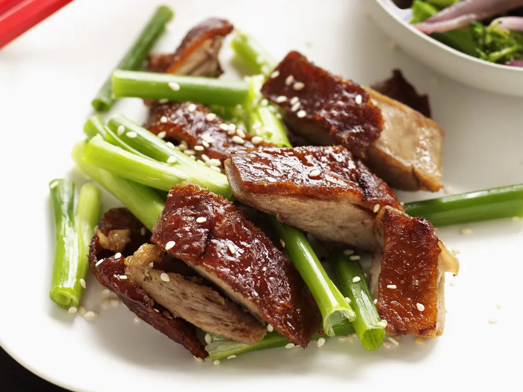 sweet and sour duck with broccolini