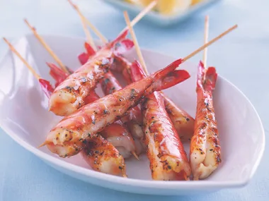 Skewered lemon prawns