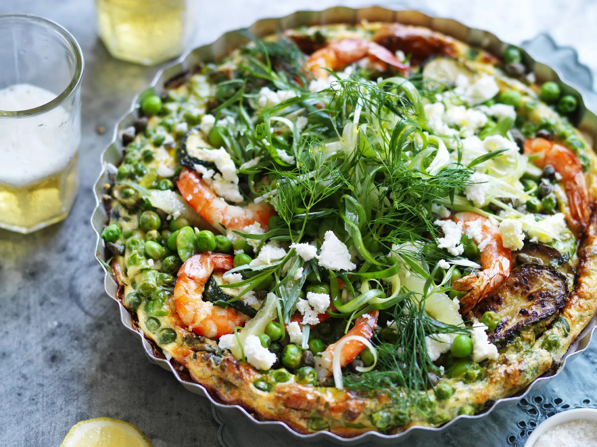 prawn, pea & broad bean frittata