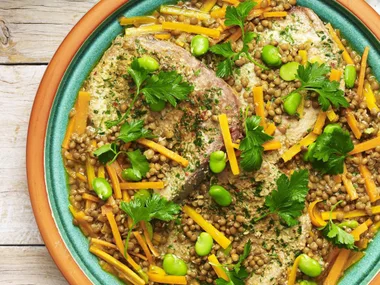 tuna tagine with lentils and beans