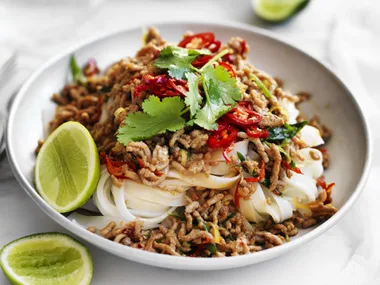 PORK LARB WITH RICE NOODLES