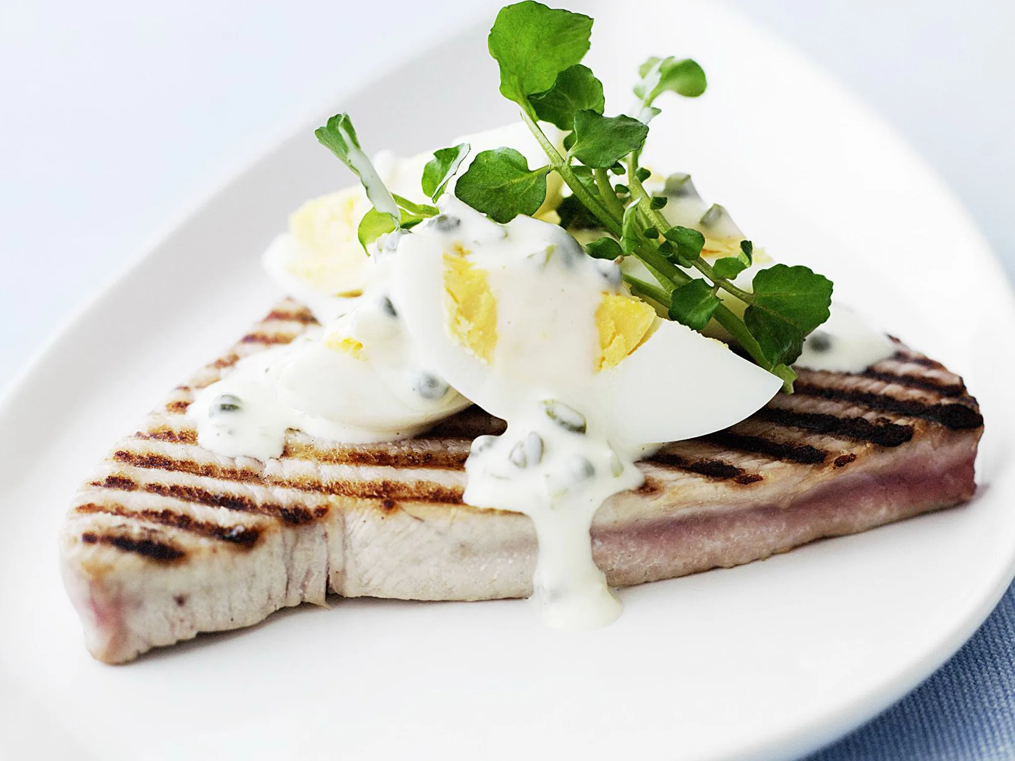 Grilled tuna with egg salad