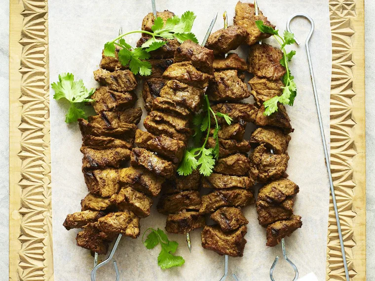 Beef kebabs with roasted vegie salad