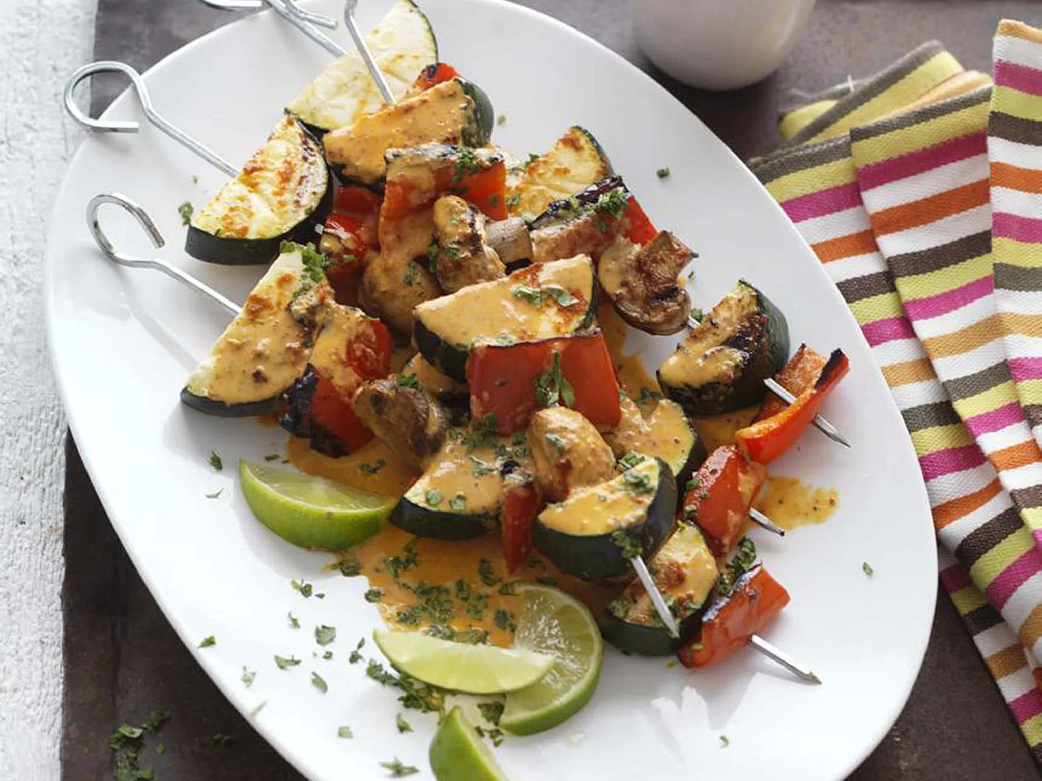 barbecued red curry vegetable skewers