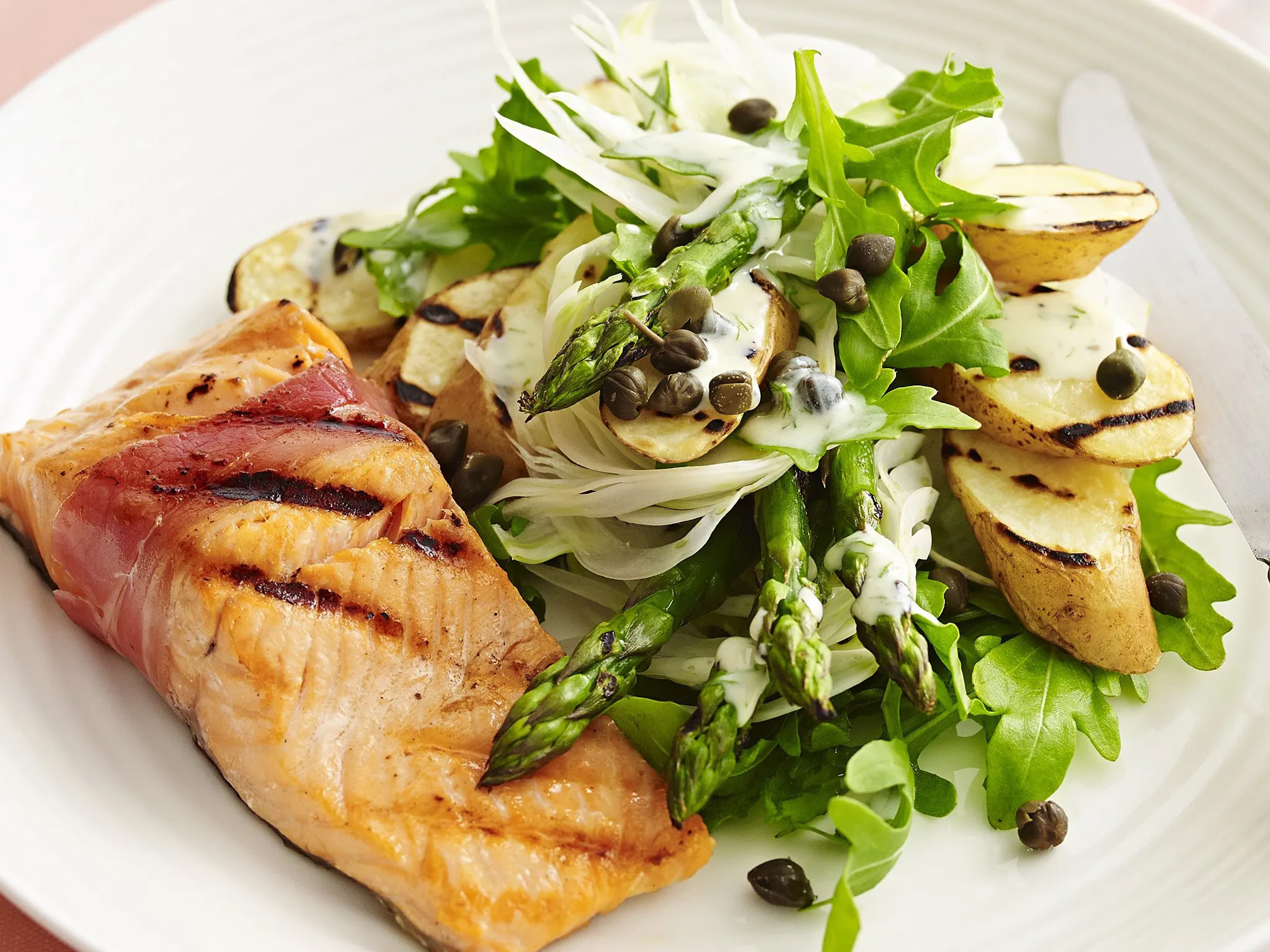 char-grilled trout with  kipfler potato salad
