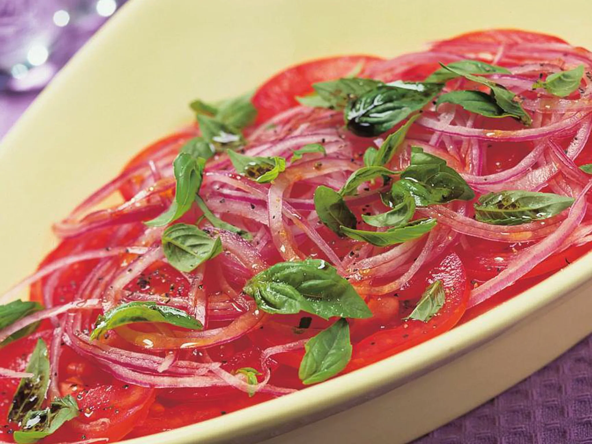 tomato , basil and red onion salad