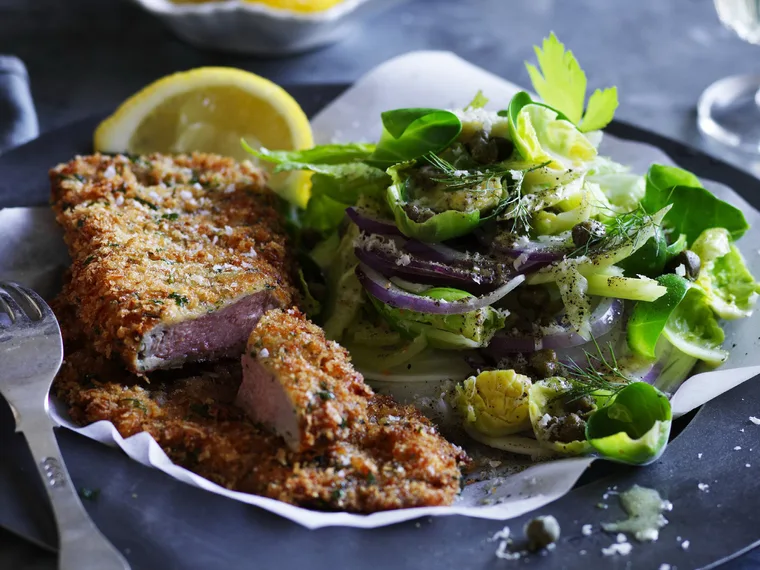 veal schnitzel with winter slaw