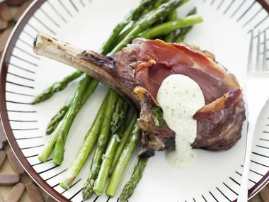 Veal and asparagus with basil mayo