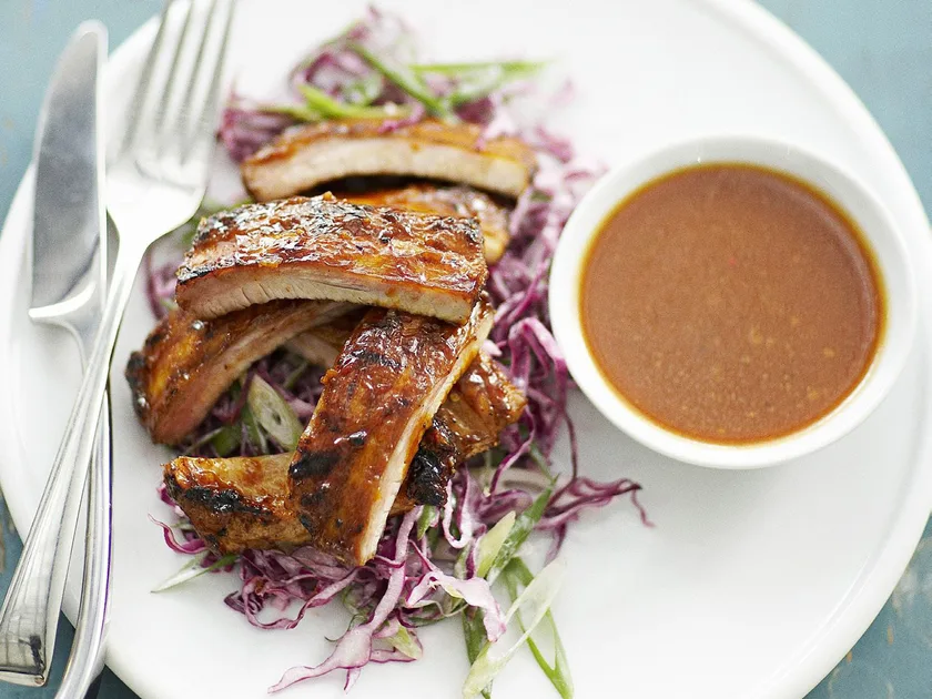 Barbecued Pork Spareribs with Red Cabbage Coleslaw