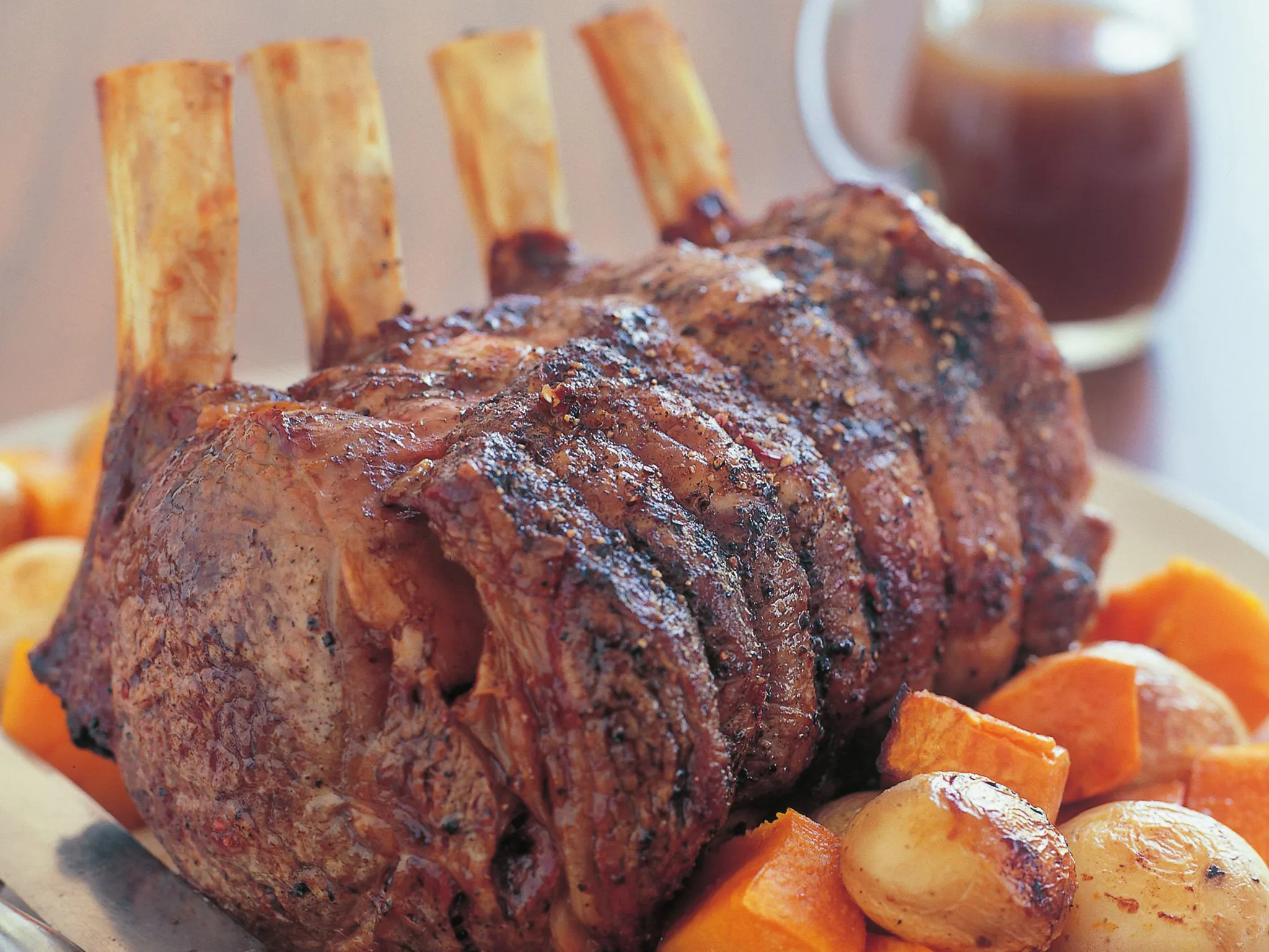 Beef rib roast with roast vegetables