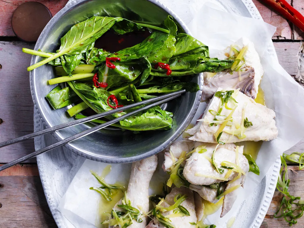 white cooked chicken with ginger rice