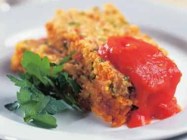 nut loaf with tomato sauce