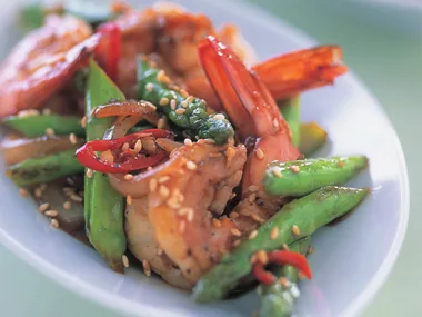 Prawn, asparagus and sesame stir-fry