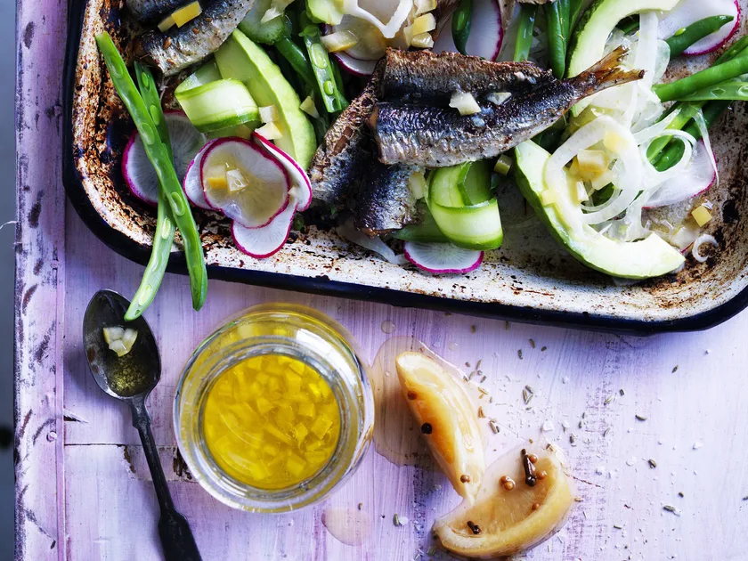 Grilled sardines with fennel and preserved lemon