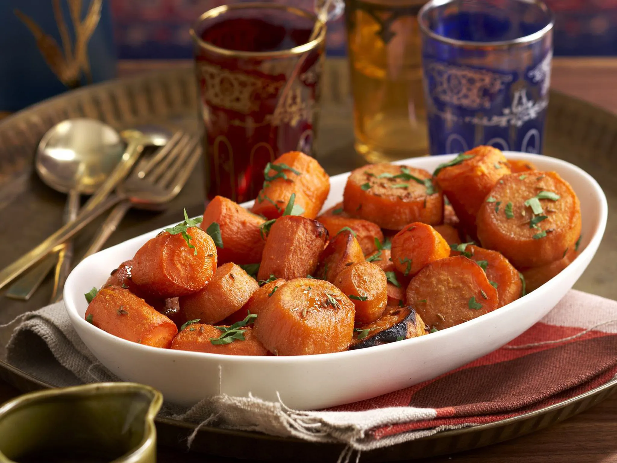 Honey-spiced carrots and kumara