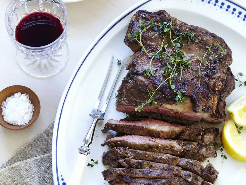 Garlic and lemon thyme butterflied lamb leg