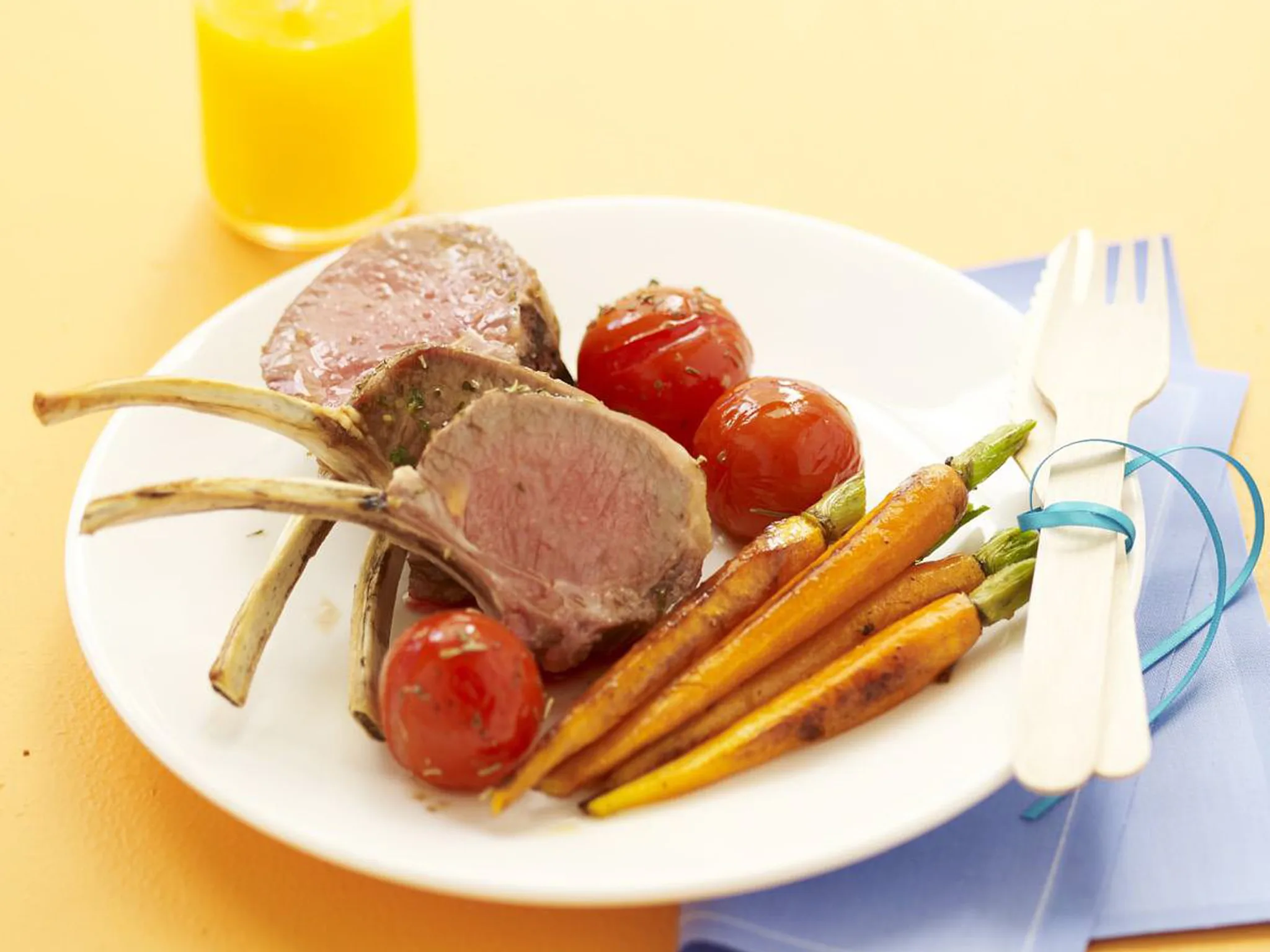 lamb racks with roasted cherry tomatoes