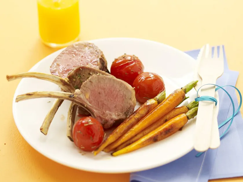 Lamb Racks with Roasted Cherry Tomatoes