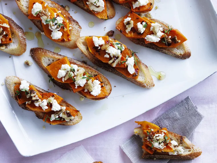 roast pumpkin and fetta bruschetta