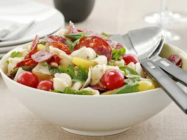 warm salami and tomato pasta salad