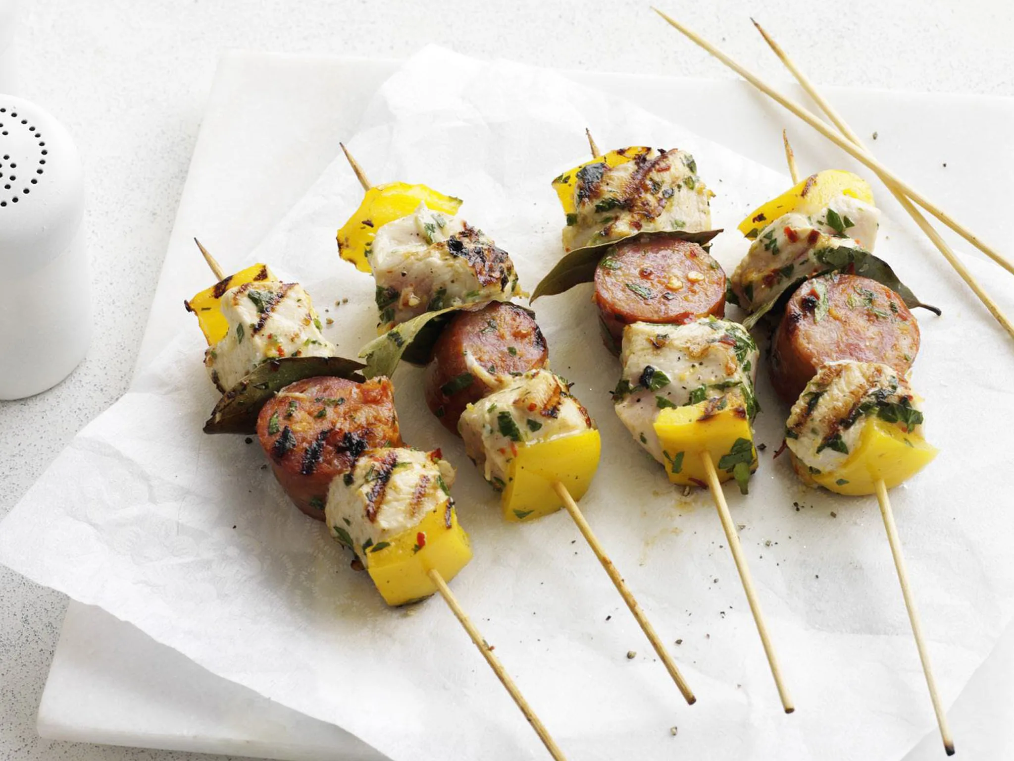 Lemon chilli chicken and chorizo skewers