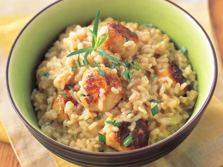 ONION AND FENNEL RISOTTO WITH CHICKEN MEATBALLS