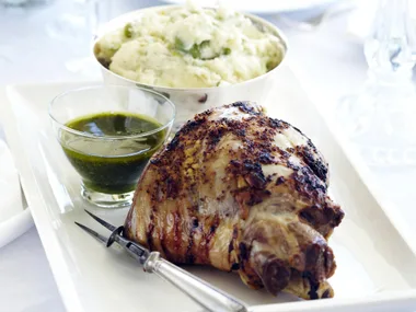 lamb leg roast with  broad bean mash