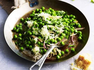 FRESH PEAS, CARAWAY AND PARMESAN