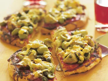 artichoke, olive and caper pizza