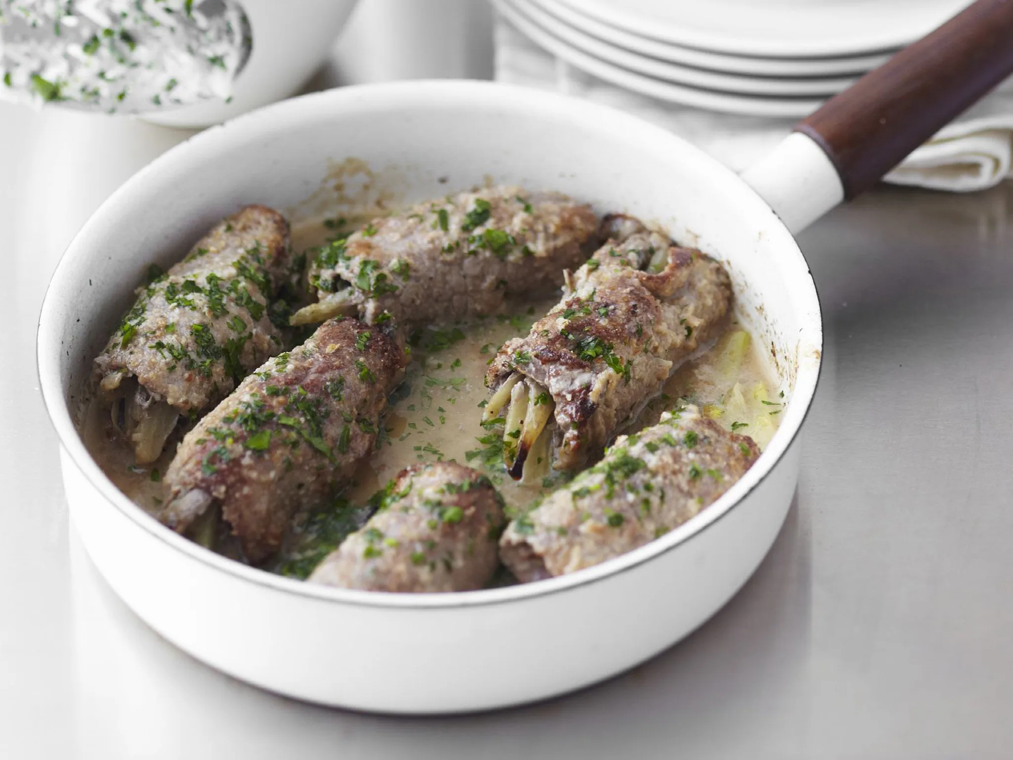 veal and fennel rolls with horseradish mash