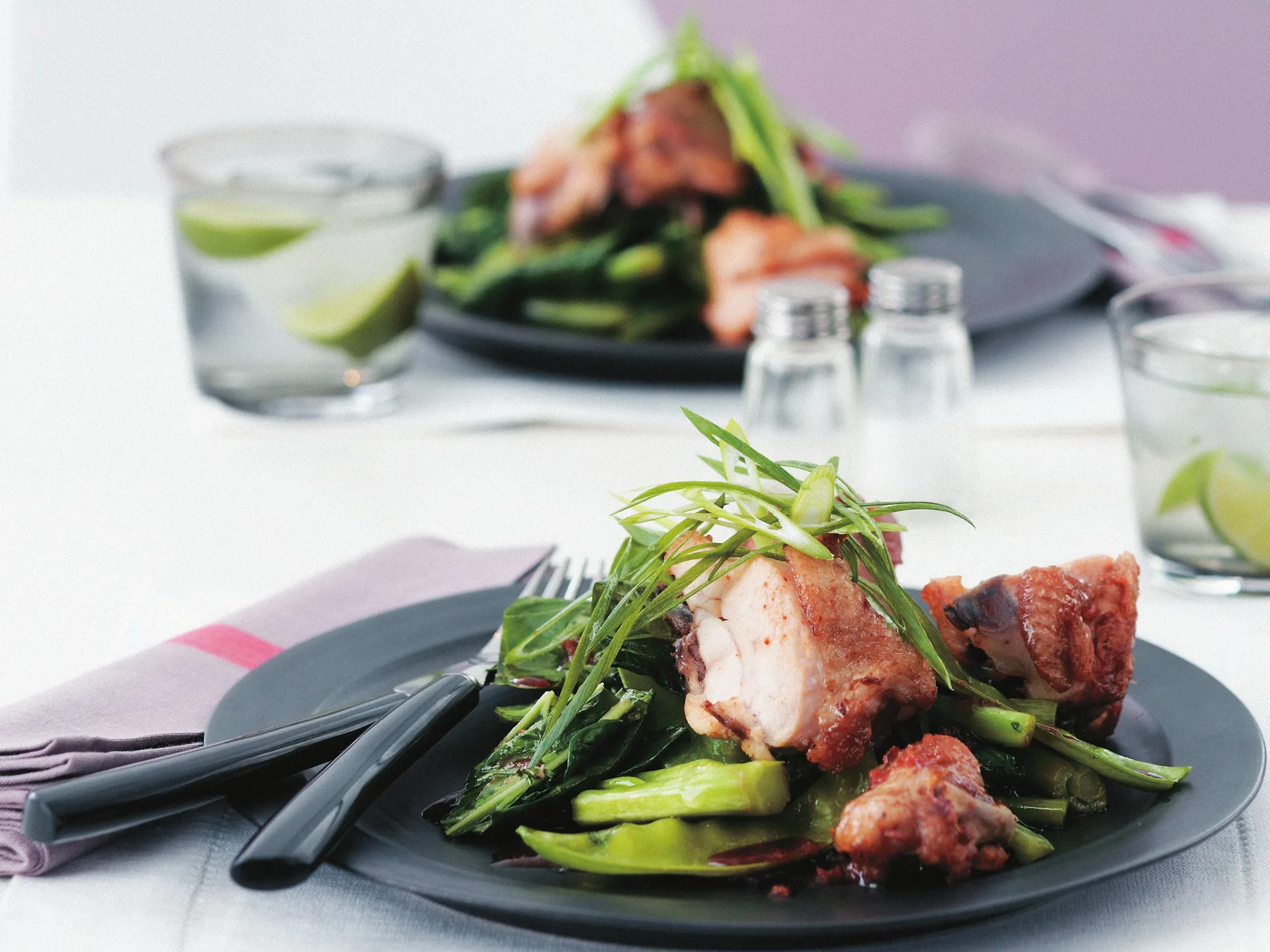 twice-cooked chicken with asian greens
