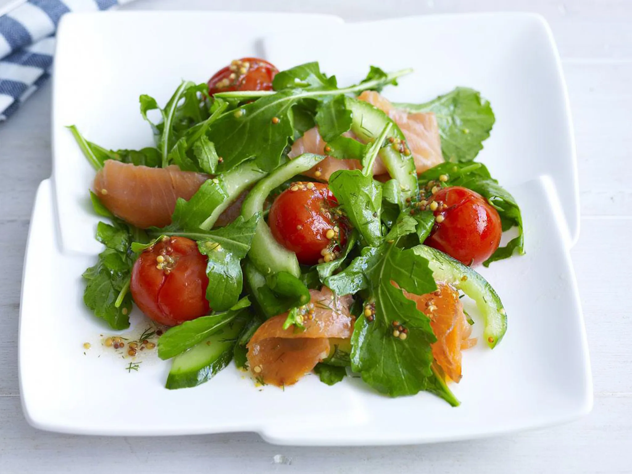 smoked salmon and cherry tomato salad