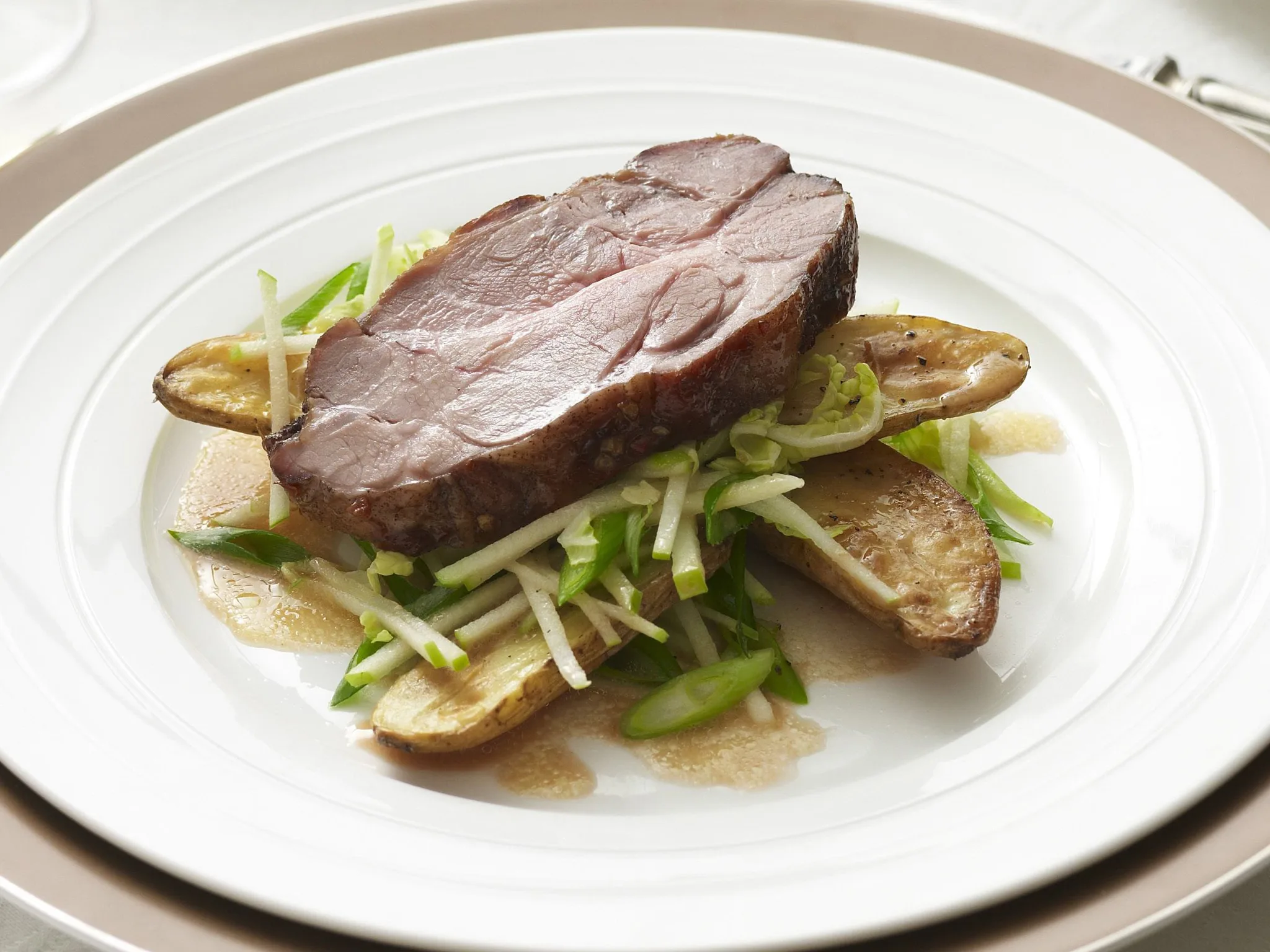 spiced pork neck with potato salad