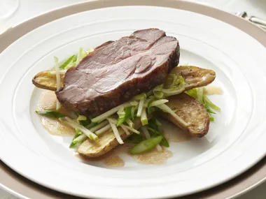 spiced pork neck with potato salad