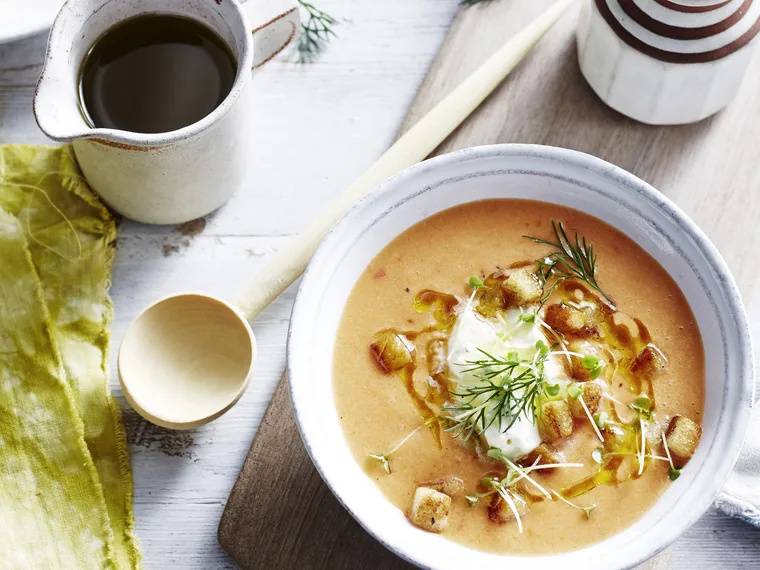 TOMATO GAZPACHO WITH WHIPPED CHIVE RICOTTA