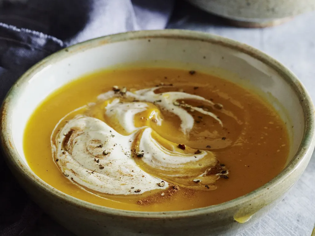 spiced pumpkin soup with cinnamon cream