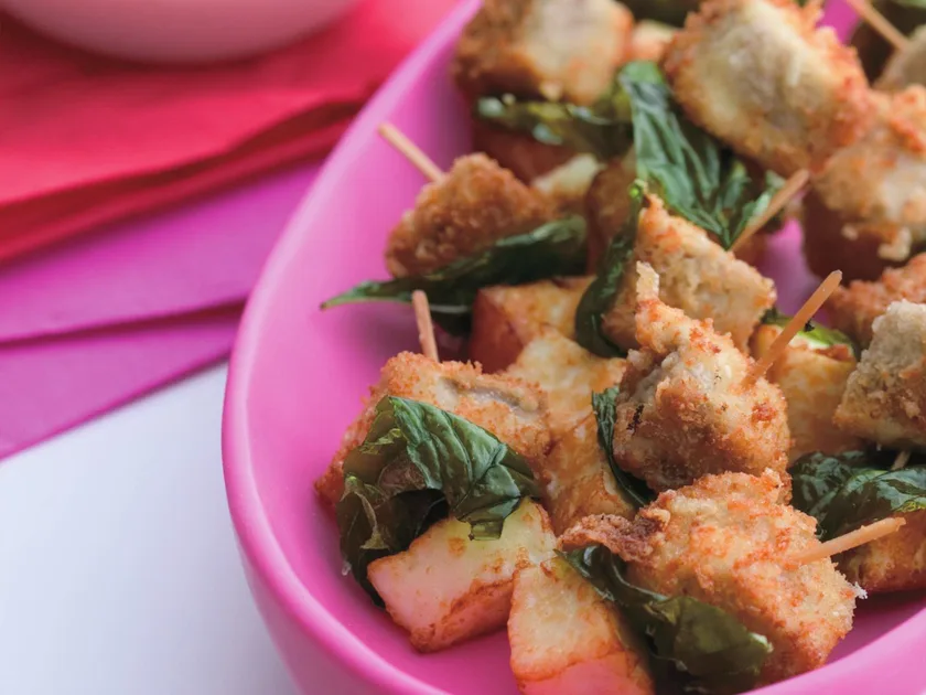 Eggplant and Haloumi Skewers with Roasted Tomato Sauce