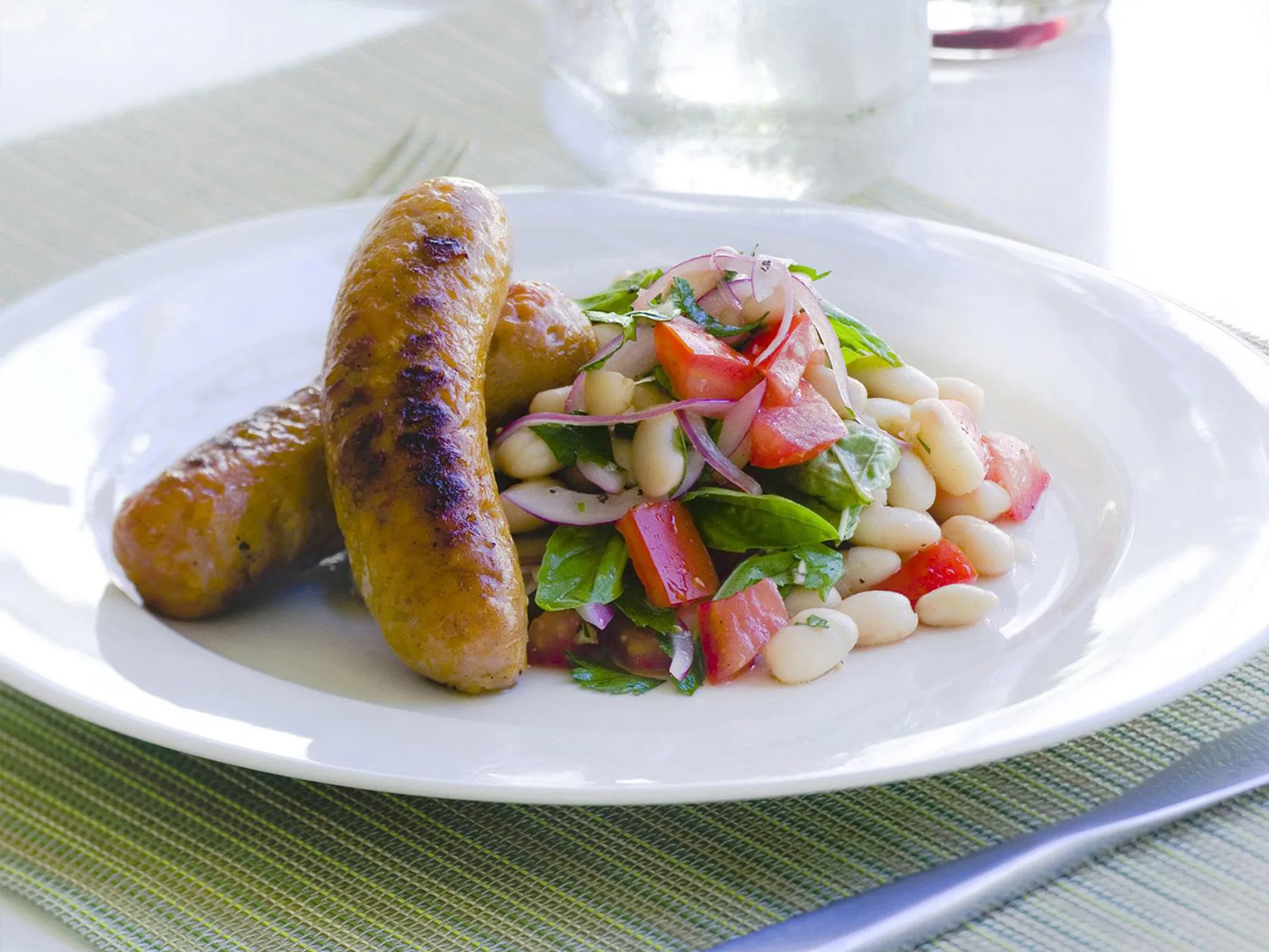 SAUSAGES WITH WHITE BEAN SALAD