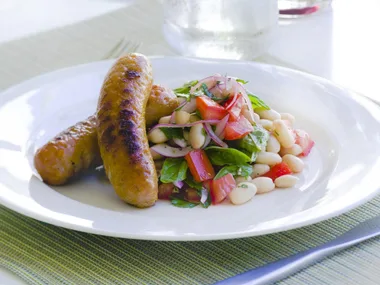 SAUSAGES WITH WHITE BEAN SALAD