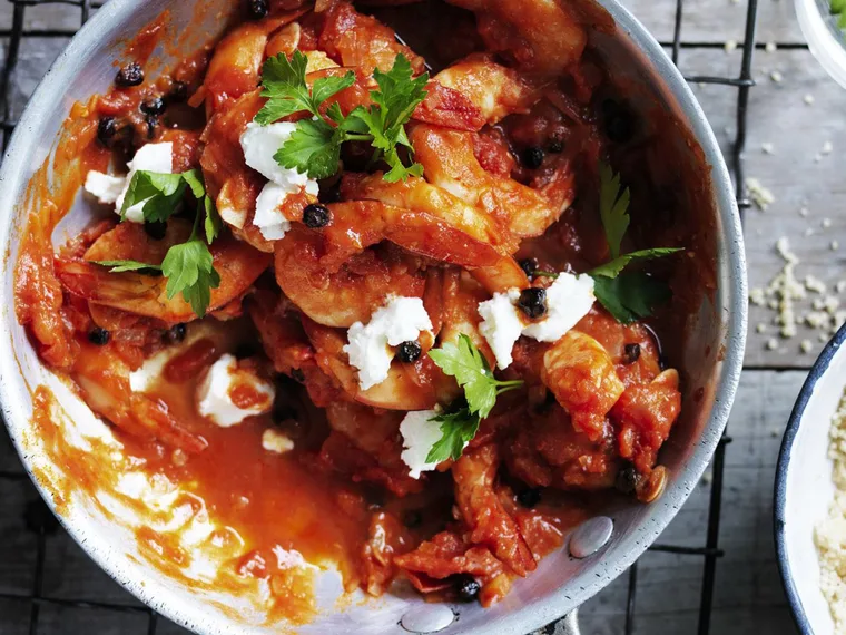 harissa & tomato prawns with fetta