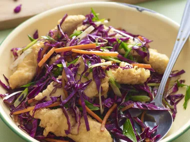 fried chicken with cabbage