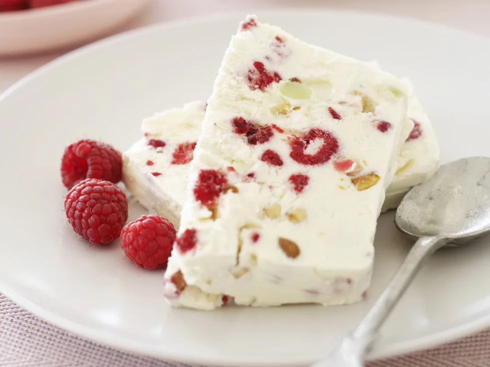 raspberry nougat frozen parfait