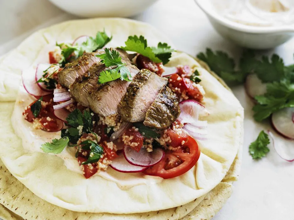 lamb and harissa yogurt wraps