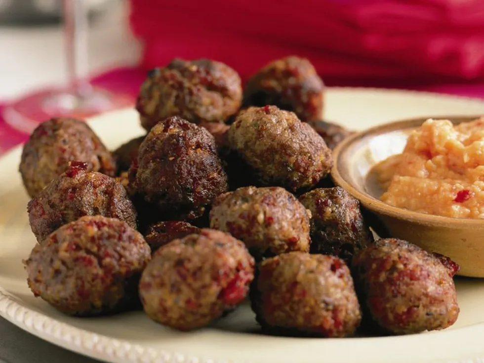 spiced meatballs with    romesco sauce