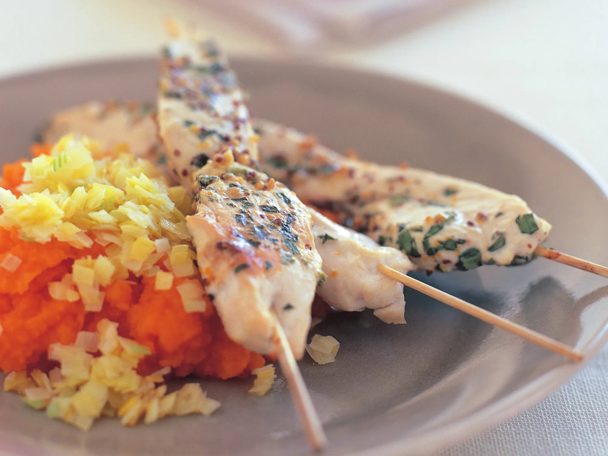 tarragon chicken with carrot mash and leek