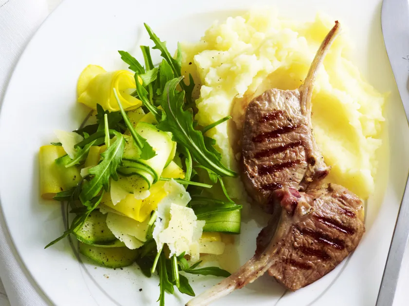 Lamb Cutlets with Parsnip Mash and Zucchini Salad