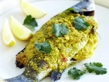 roasted barramundi with lemon, chilli and coconut