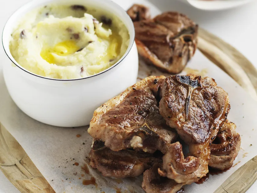 Grilled Lamb Chops with Black Olive Mash