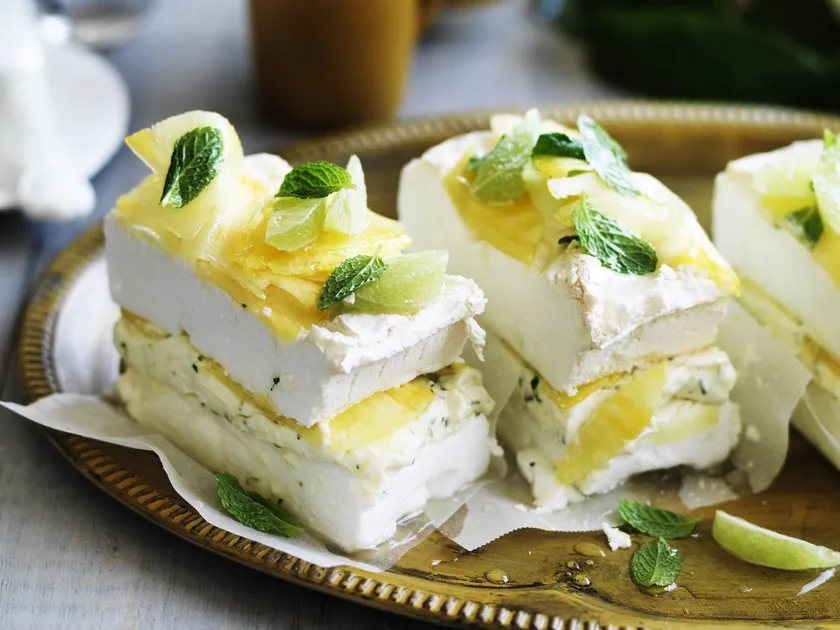 Soft Meringue with Pineapple and Makrut Lime Syrup